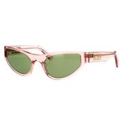 Gjennomsiktig Rosa Cat-Eye Solbriller med Grønne Linser