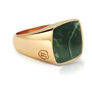 Gull Signet Ring med Grønn Jade