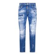Blå Denim Stretch Jeans med Slitte Detaljer