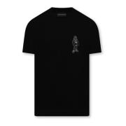 Kortermet svart bomull T-skjorte med brodert ørn tegneserie logo