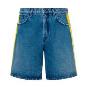 Blå Denim Shorts med Håndmalt Side Striper