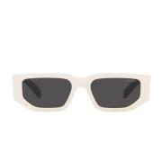Rektangulære solbriller med hvitt stell og mørkegrå linser