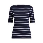 Marineblå Stripete Båthals T-skjorte
