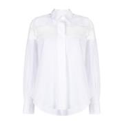 Hvit Sofistikert Bomullsskjorte med Gjennomsiktig Organza Innlegg
