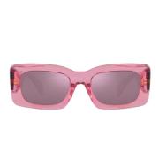 Rektangulære solbriller med lilla linse og gjennomsiktig rosa ramme