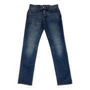 Slim Fit Mørkeblå Jeans med Knappelukking