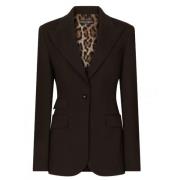 Sort Logo-Plaque Blazer med Leopardmønstret Fôr