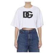 Hvit Kortermet Crop T-skjorte med DG Logo