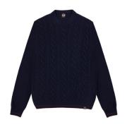 Blå Cable-Knit Crew-Neck Sweater