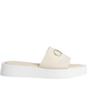 Hvite Flatform Slide Sandaler