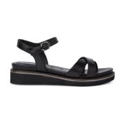 Stilige svarte flate sandaler for kvinner