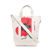 Elfenbensfarget Poppy-print Tote Bag