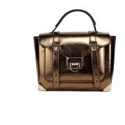 Stilig Metallic Lær Topphåndtak Satchel