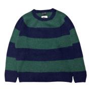 Alpaca Stripe Crew i Navy Green