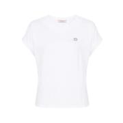 Hvit Oval T Bomull Jersey T-skjorte