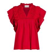 Red Neo Noir Jayla S Voile Top Red Skjorter & Bluser