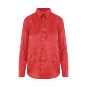 Rød Satengskjorte med Knappelukking