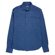 Blå Bomull Stretch Skjorte Cut-Away Krage