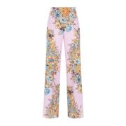 Silkeblomstret bukser rosa lilla