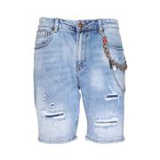 Blå Bomullsblanding Zip Shorts