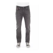 Bomull Jeans med Logo Knapp og Tricolor Innsats