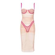 Ruffled Mesh Kjole Rosa/Nude