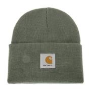 Ribbestrikket Beanie med Logodetalj