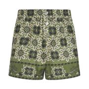 Grønn Silke Medaljong Print Shorts