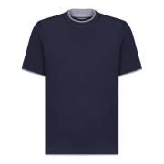 Blå Bomull T-skjorte Rund Hals Korte Ermer