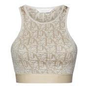 Beige Strikket Crop Top med Monogram