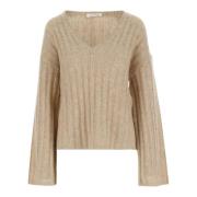 Beige V-Neck Wool Blend Sweater