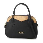 Svart Saffiano Satchel med Geo Classic Innlegg