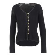 Bomullsblanding V-hals Cardigan Svart