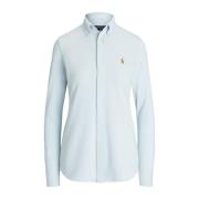 Blå Button Front Skjorte Jersey Kvalitet