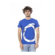 Blå Logo Print Bomull T-skjorte