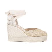 Beige Espadrilles Sandaler med Ankel Snøring