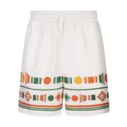Hvite silke shorts med fargerikt trykk