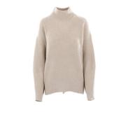 Beige Cashmere Ullgenser Ribbet Paljetter