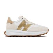 Beige Low-Top Sneakers med Metallic Detalj