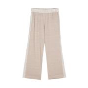 Beige Linen Blend Cropped Trousers