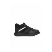 Sort Skinn Platform Sneakers med Logo