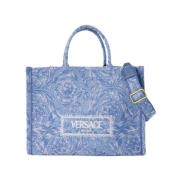 Blå Jacquard Shopper Bag Lerret