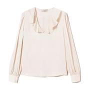 Ruffle V-Neck Satin Shirt