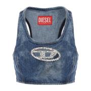 Denim Crop Top med Juvelspenne