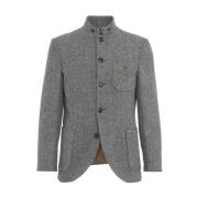 Grå Herringbone Blazer Hev Stil