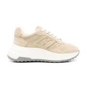 Beige Sneakers med Paneldesign og Rund Tå