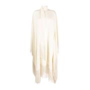 Ivory Fringed Midi Kjole med Høy Hals