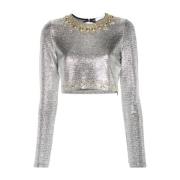 Metallic Mesh Sweater med Stud Embellishment