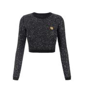 Svart Paljetttråd Cropped Sweater