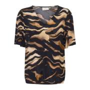 Tiger Print Bluse Elegant V-Hals